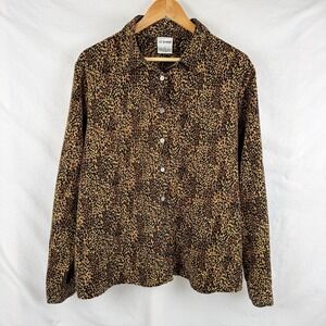 Liz Baker Women's Brown Animal Print Long Sleeved Button Down Blouse Size 18